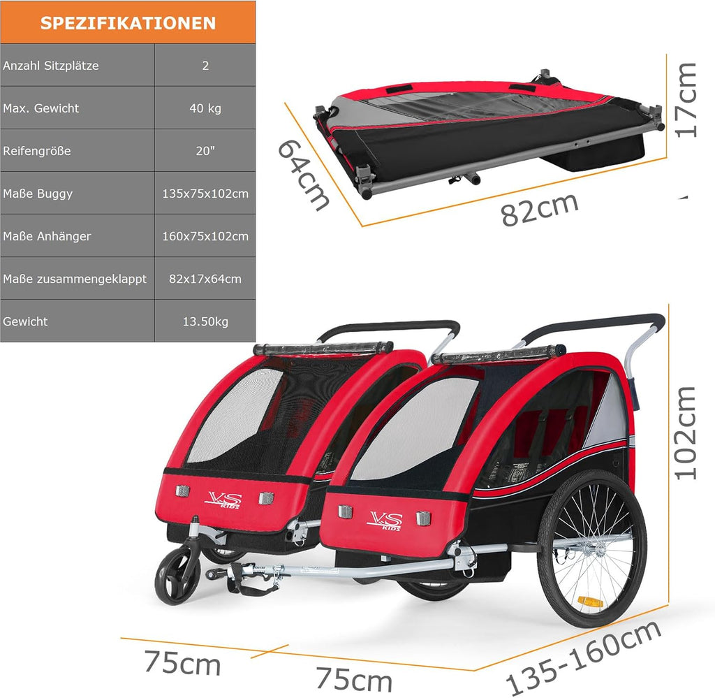 Tiggo VS 2 in 1 Rimorchio per bambini Rimorchio per bici Rimorchio con set passeggino Jogger 50202