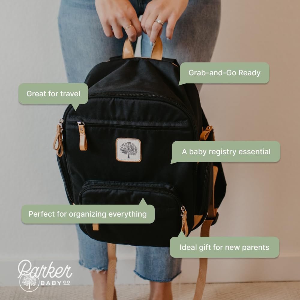 Parker Baby Diaper Backpack - Full Zip Diaper Bag with Insulated Pockets