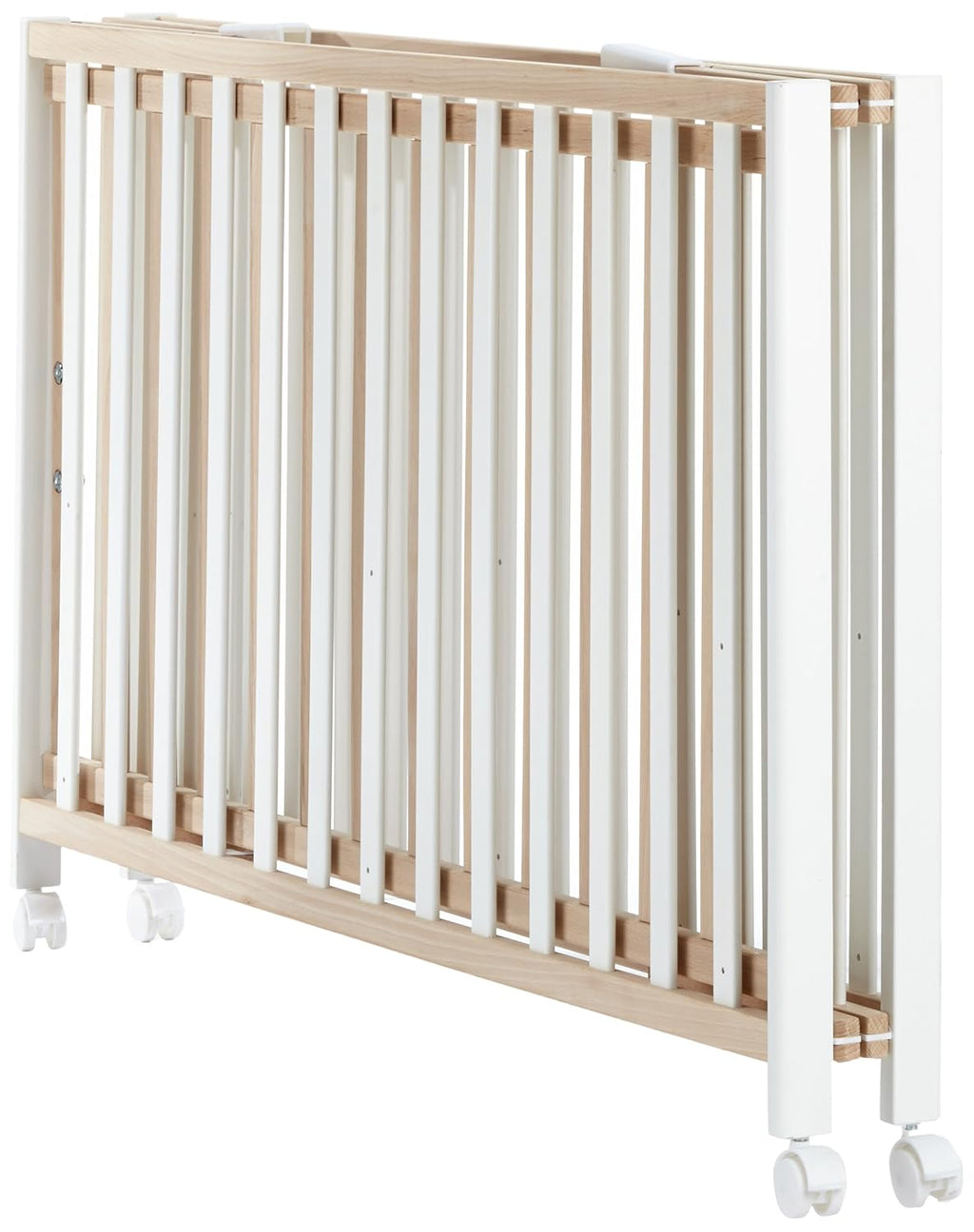 roba Klappbett Fold Up 60 x 120 - Klappbares Babybett aus Holz - 2-fach höhenverstellbar - Platzsparendes Gitterbett auf Rollen - Weiß