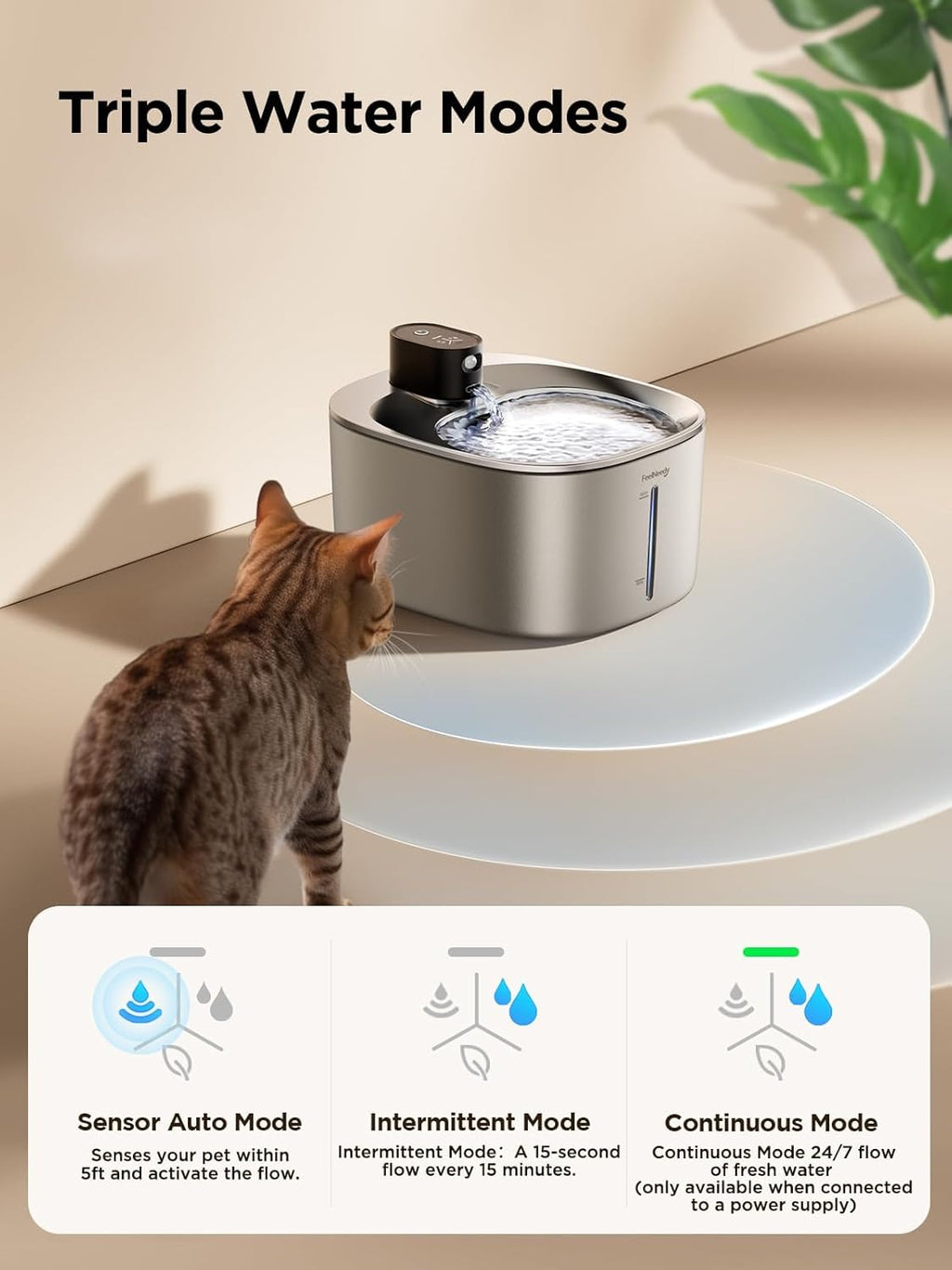Fontana per Gatti Senza Fili con Sensore di Movimento a Batteria da 4000mAh, Fontana d'Acqua Silenziosa da 4L FEELNEEDY con Sensore di Movimento per Gatti e Cani Piccoli, Vasca d'Acqua in Acciaio Inossidabile, 2 Filtri