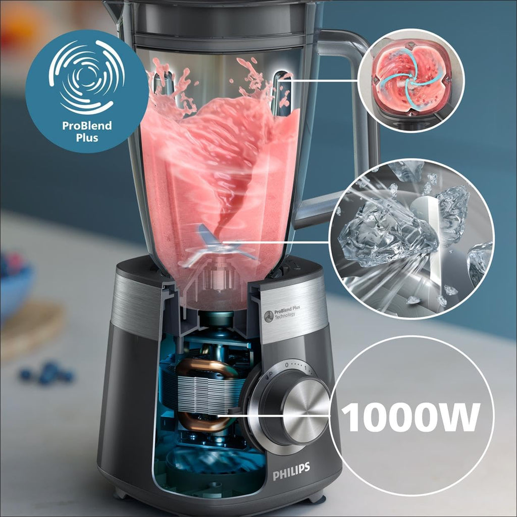Frullatore Philips Serie 5000 - 1000 W. Capacità massima 2 l. Tecnologia ProBlend Plus. Parti lavabili in lavastoviglie. Nero (HR3020/20)