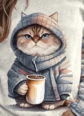 Maglione da donna con stampa gatto