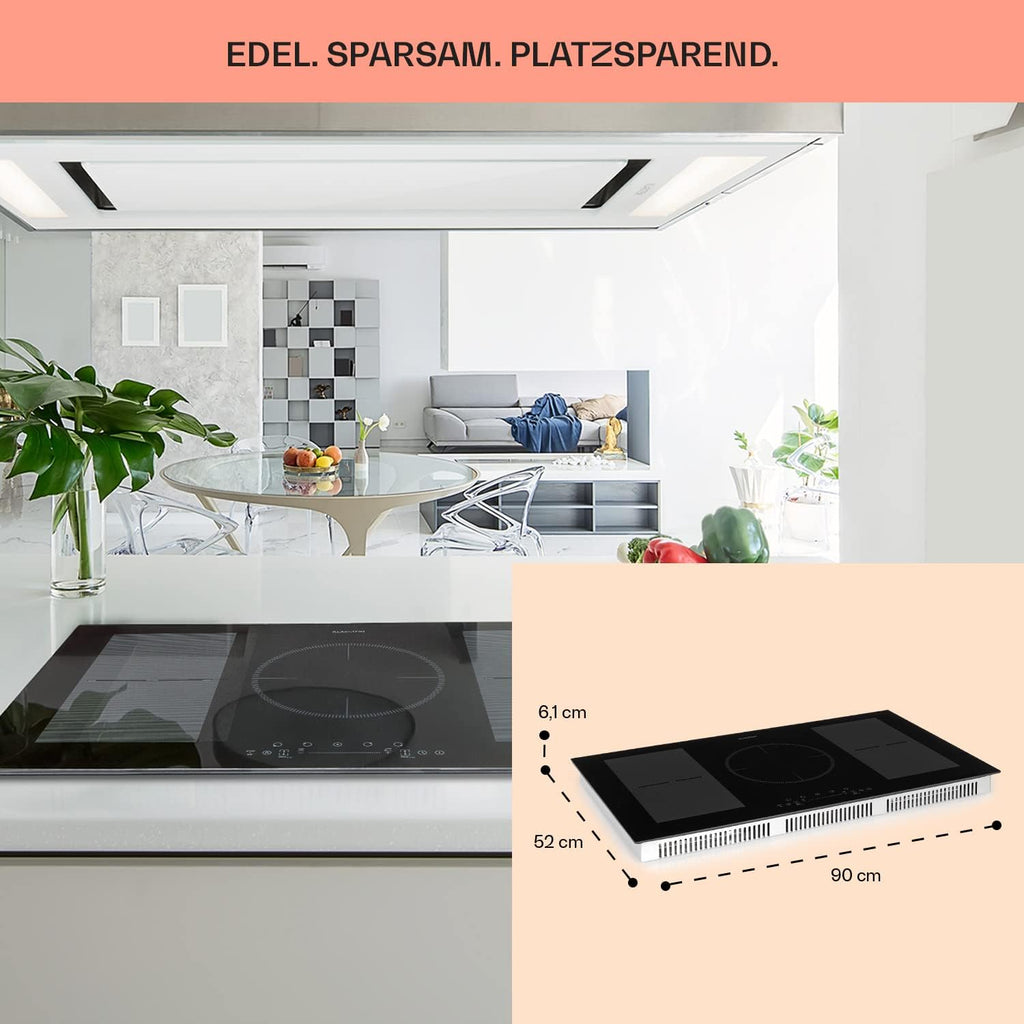 Klarstein Piano Cottura a Induzione, Piano Cottura in Vetroceramica, con 4 Piastre, Incasso con Display Touch, Display Digitale e Funzione Timer, Riscaldamento Veloce, 7000 Watt