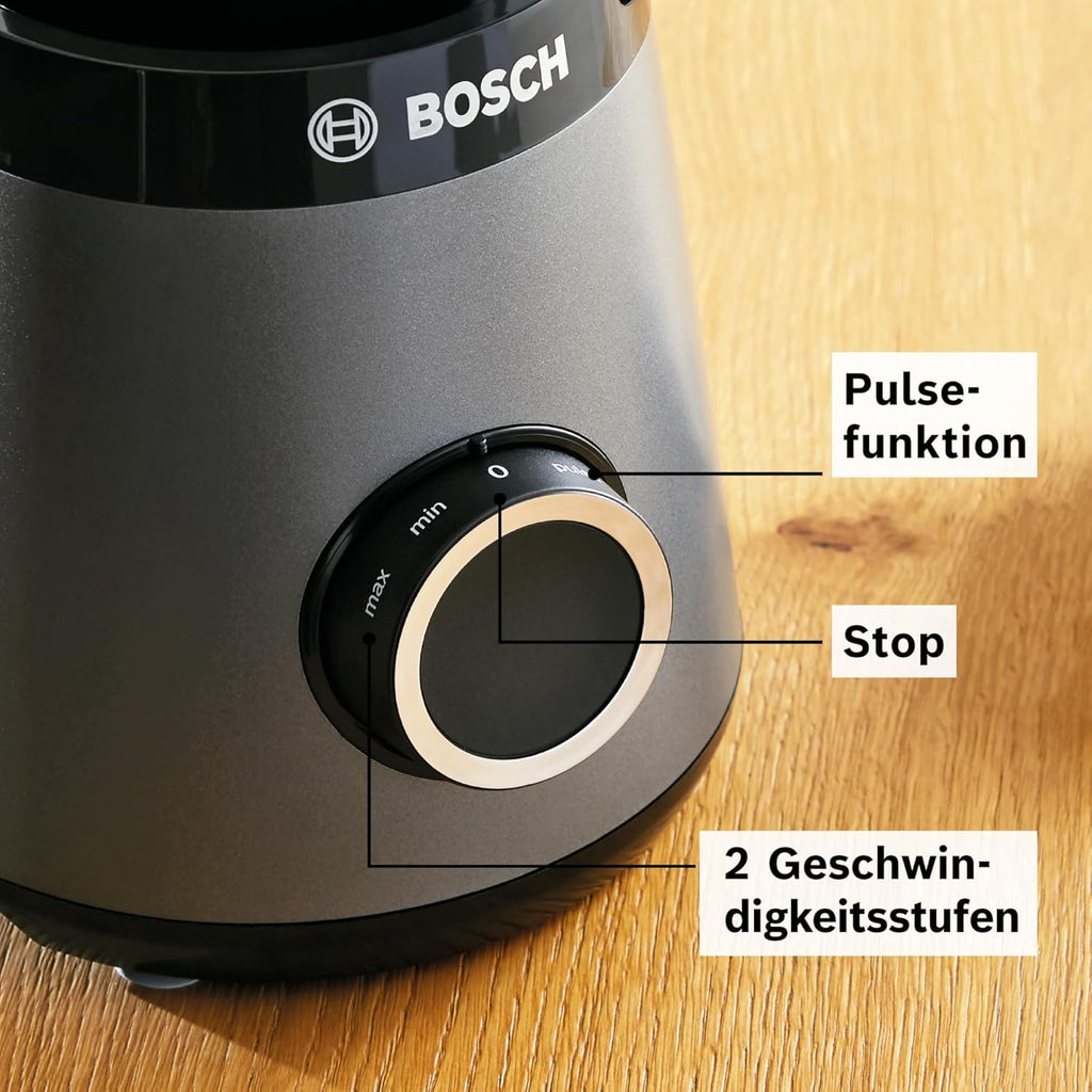 Bosch Standmixer VitaPower Serie 4 MMB6172SN, verbesserte Version, 10 Jahre Motorgarantie, Edelstahl-Klingen, 1,5l Glasbehlter, spülmaschinenfeste Teile, 30,000 U/min, 1200 W, silber
