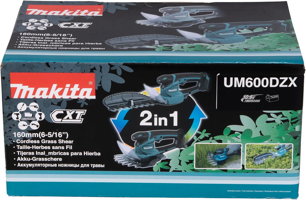 Makita UM600DSMEX Akku-Gras-Strauchschere 12V max, 4,0 Ah, 2 Akkus BL1041B, Ladegerät DC10SB, inklusive Schnittgutsammler