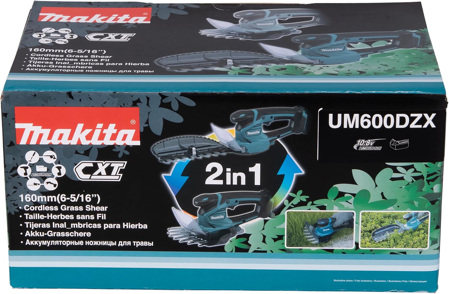 Makita UM600DSMEX Akku-Gras-Strauchschere 12V max, 4,0 Ah, 2 Akkus BL1041B, Ladegerät DC10SB, inklusive Schnittgutsammler