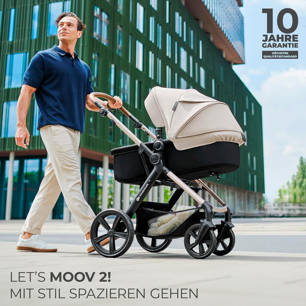 Kinderkraft MOOV2 AIR Passeggino 3 in 1 Set Passeggino fino a 26 kg con seggiolino auto I-SIZE 40-75 cm, funzione passeggino, schienale reclinabile, ampia capottina estensibile, ruote gonfiabili, nero