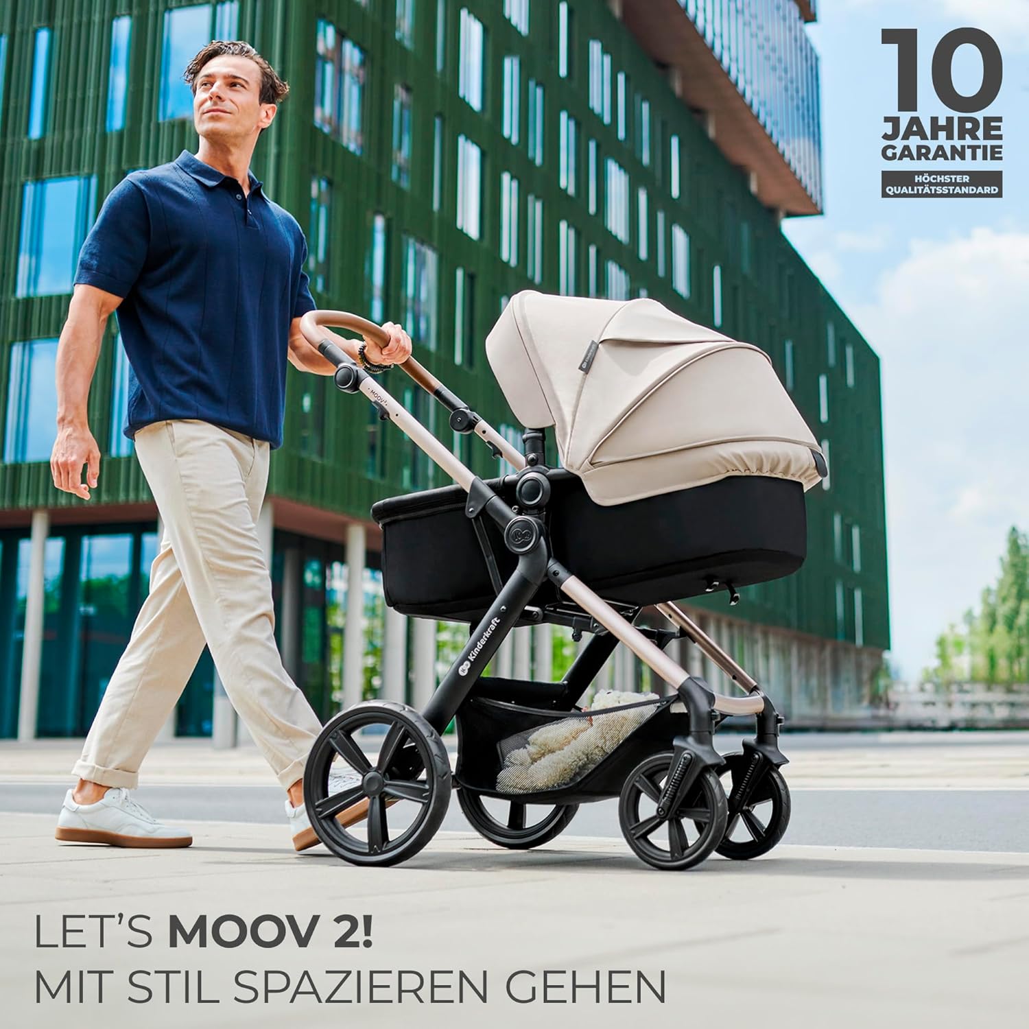 Kinderkraft MOOV2 AIR Passeggino 3 in 1 Set Passeggino fino a 26 kg con seggiolino auto I-SIZE 40-75 cm, funzione passeggino, schienale reclinabile, ampia capottina estensibile, ruote gonfiabili, nero