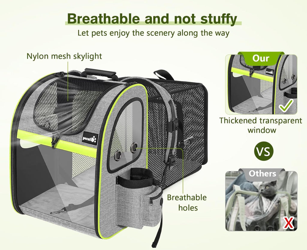 pecute Hunderucksack Erweiterbar, Faltbar Katzenrucksack Katzen mit Anti-offener Reiverschluss, Rucksack Hund mit Netz Fenster Grau XL, für Hunde Katzen Haustiere (40 * 33 * 49cm)