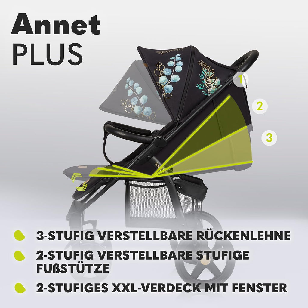 LIONELO Annet Buggy fino a 22 kg con funzione reclinabile, passeggino compatto richiudibile con accessori, ruote in schiuma EVA, zanzariera, coprigambe, portabevande, cestino (Golden Moments, Tour)