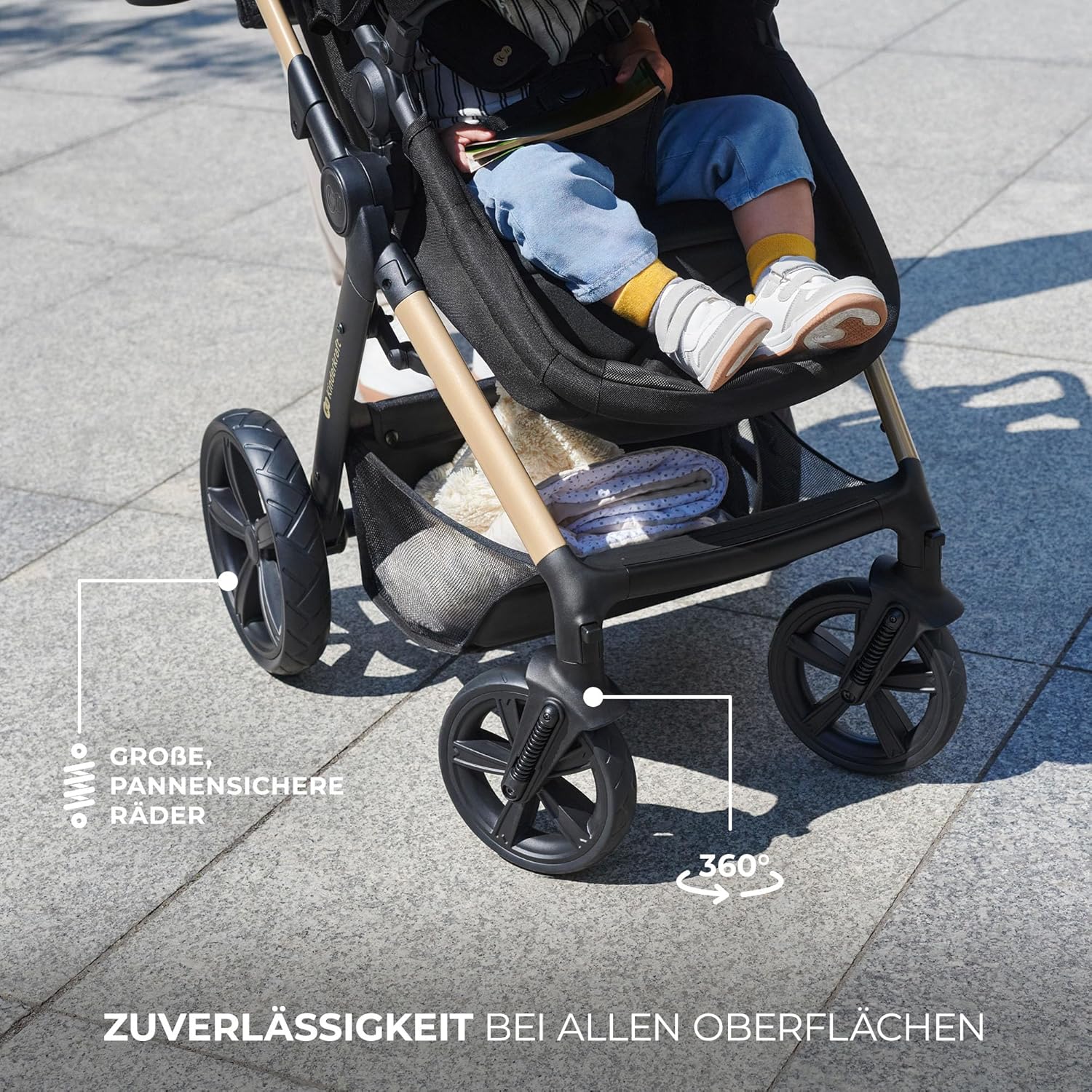Kinderkraft MOOV2 AIR Passeggino 3 in 1 Set Passeggino fino a 26 kg con seggiolino auto I-SIZE 40-75 cm, funzione passeggino, schienale reclinabile, ampia capottina estensibile, ruote gonfiabili, nero
