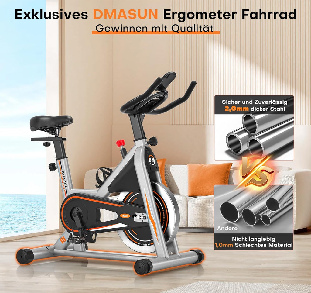 Neuestes Heimtrainer Fahrrad mit Magnetischem Widerstand, DMASUN Leises Ergometer Heimtrainer, Hometrainer Fahrrad mit LCD-Display, Tablet-Halterung, Bequeme Sitze & Sitzbezug, Fitnessbike Bis 160kg