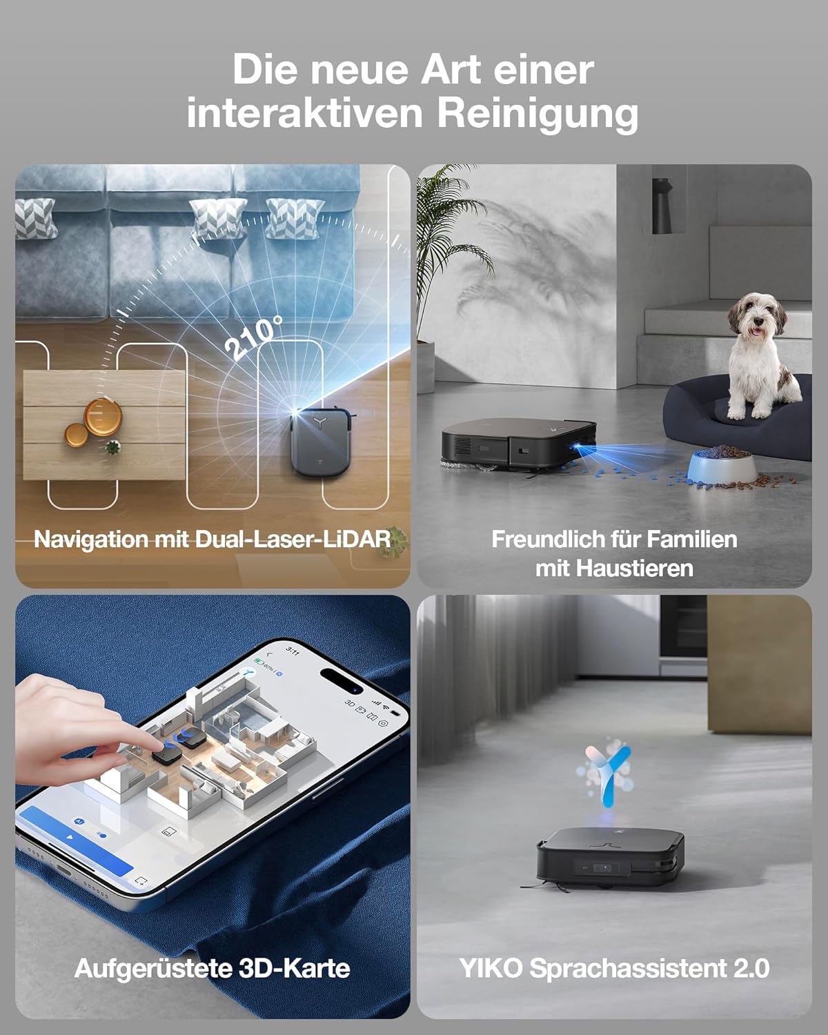 ECOVACS DEEBOT X2 Combo Saugroboter mit Wischfunktion 8700Pa mit Handstaubsauger, doppelte automatische Leerung, 15mm Mopp-Hebesystem, selbstreinigender Roboterstaubsauger, Heiwasser-Moppreinigung