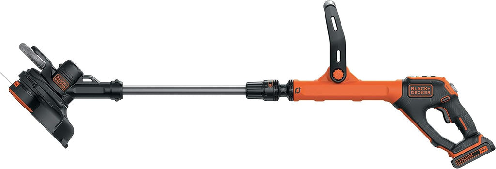 BLACK+DECKER Rasentrimmer mit Akku und Ladegerät Rasenkantenschneider Freischneider mit Fadenverlängerung auf Knopfdruck (18V 2,0Ah, 28 cm Schnittbreite) STC1820EPC