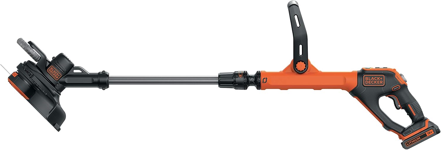 BLACK+DECKER Rasentrimmer mit Akku und Ladegerät Rasenkantenschneider Freischneider mit Fadenverlängerung auf Knopfdruck (18V 2,0Ah, 28 cm Schnittbreite) STC1820EPC