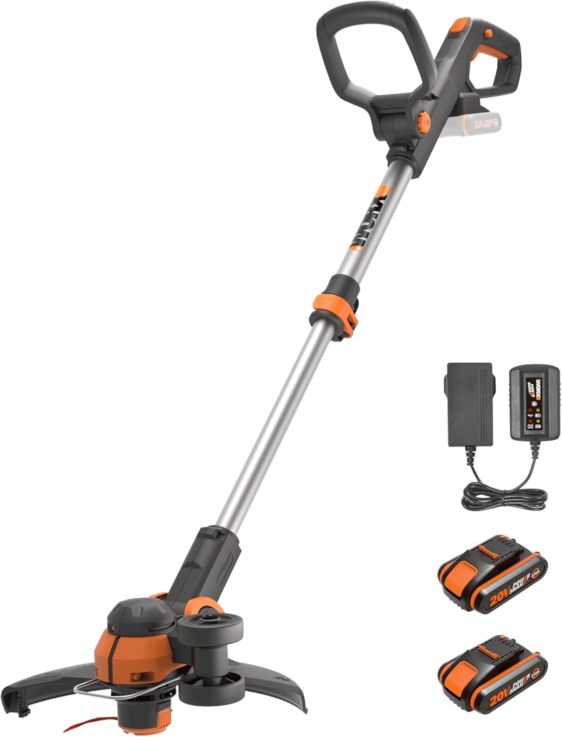 WORX WG163E Akku Rasentrimmer 20V & WG547E.9 Akku-Laubbläser Turbine 20V - höhe Leistung mit Turbinen-Technologie