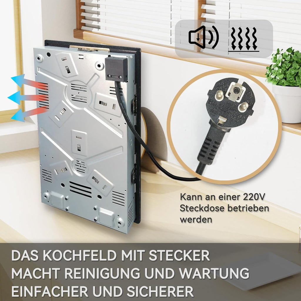 Hermitlux Domino Glaskeramikkochfeld,Eingebaut 29 cm schwarz Glaskeramik elektrisches Kochfeld,9 Leistungsstufen,Sensor-Touch-Steuerung, Kindersicherung, 1-99 Minuten-Timer,Geeignet für Alle Tpfe