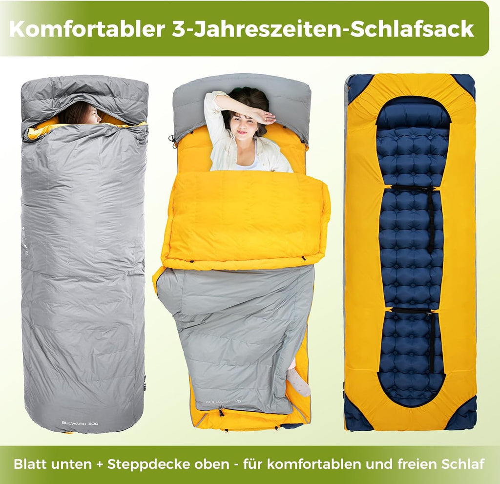 ATEPA Daunen Schlafsack Winter mit abnehmbare Decke, daunen Schlafsack XXL für 3-4 Jahreszeiten mit mattenbefestigung, Fußkasten, Zwei-Wege-Reißverschluss, Camping Outdoor