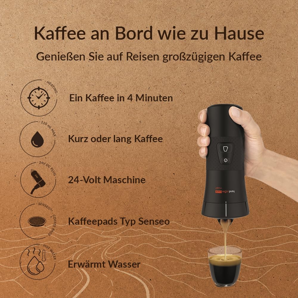 Handpresso Lkw Kaffeemaschine 24V Handcoffee Truck Set 21012 - Pack 24V Kaffeemaschine Lkv mit Tasse une Tasche | Senseo Pads-Kaffeemaschine für Lkw 24 volt | 24V Reise Kaffeemaschine pads für Lkw