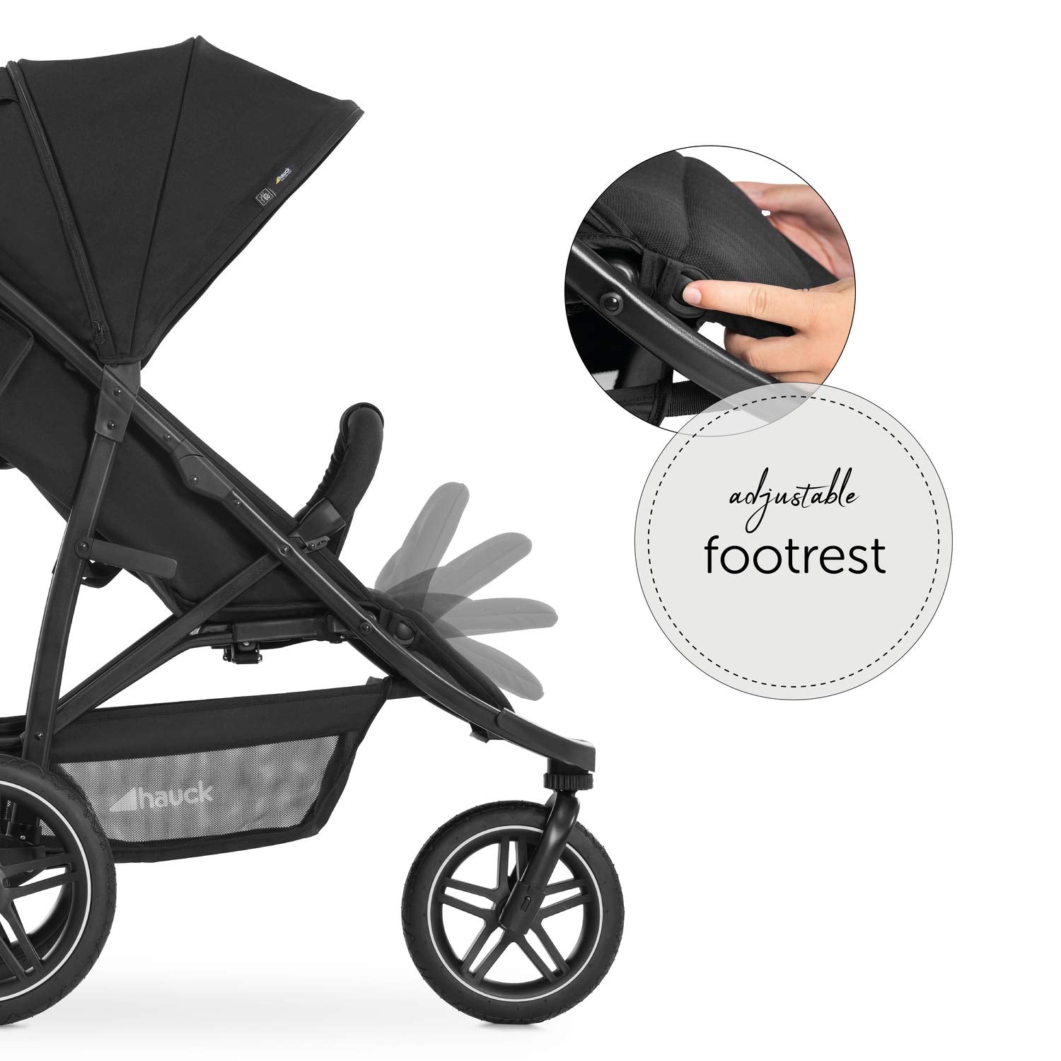 hauck Buggy Rapid 3 Air für Kinder bis 22 kg, Lufträder, Federung, Klein Zusammenklappbar, UV-Schutz 50+, mit Schlaffunktion ab Geburt, Höhenverstellbarer Schieber, Großer Korb bis 3 kg (Black)