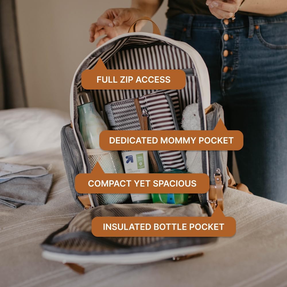 Parker Baby Diaper Backpack - Full Zip Diaper Bag with Insulated Pockets