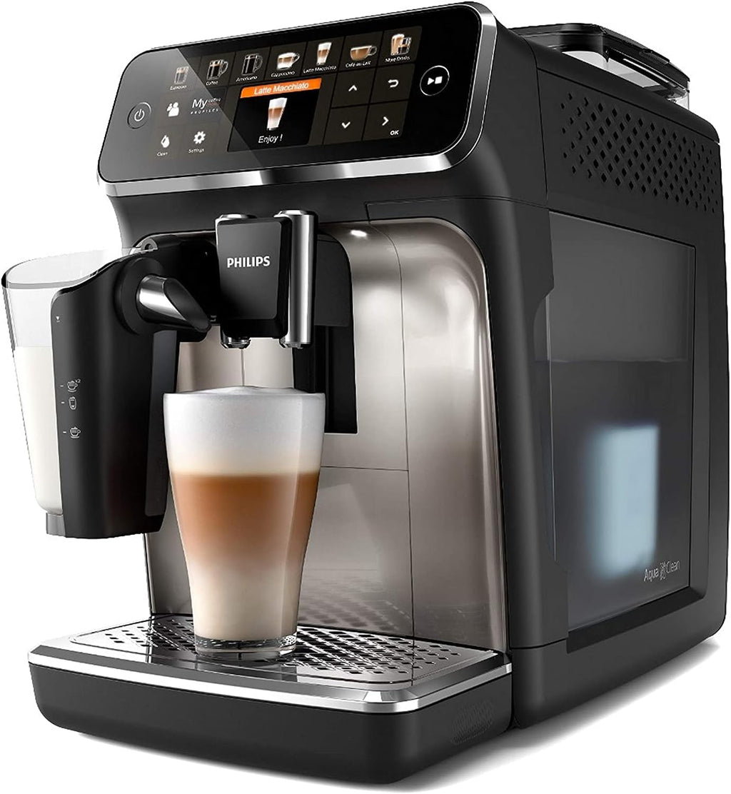 Philips Serie 5400 Macchina da Caffè Automatica – Sistema LatteGo, 12 Bevande a Base di Caffè, Display Intuitivo, 4 Profili Utente, Cromo (EP5447/90)