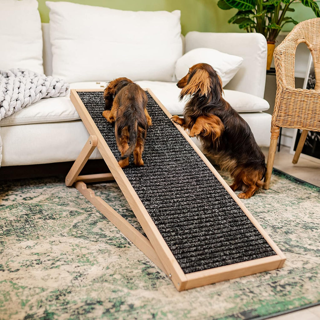 Holtaz Rampa per Cani Rampa per Gatti Scaletta per Cani per Letto o Divano Pieghevole in Legno Petwalk Scala per Cani Rampa di Carico per Animali Domestici con Inserto Antiscivolo Naturale