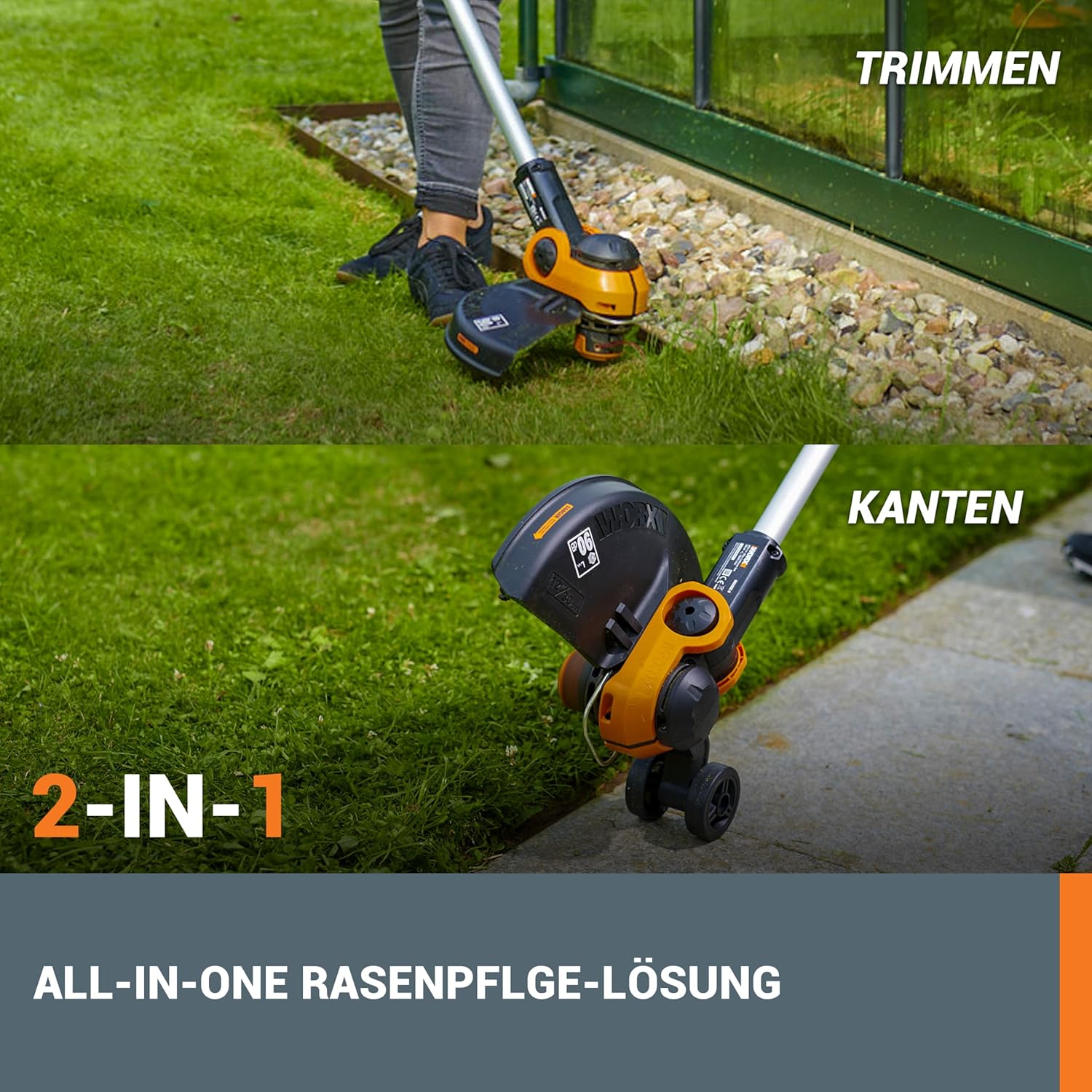 WORX 18V (20V MAX) Tagliabordi a batteria WG163E.3, Tagliabordi 2 in 1 con testa rotante a 90°, Asta telescopica, Powershare, 2 batterie da 2,0 Ah