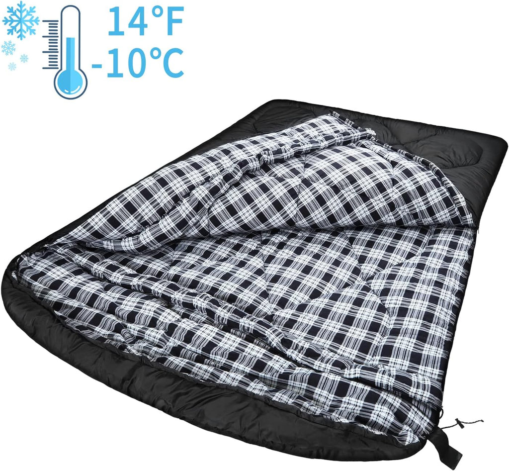 Mcota Winter 0 Grad Doppelschlafsack, Queen-Size-Größe, Schlafsack mit 100% Baumwoll-Flanellfutter, warm und wasserdicht, für 2 Personen Schlafsack für Camping, Angeln oder Jagd bei kaltem Wetter