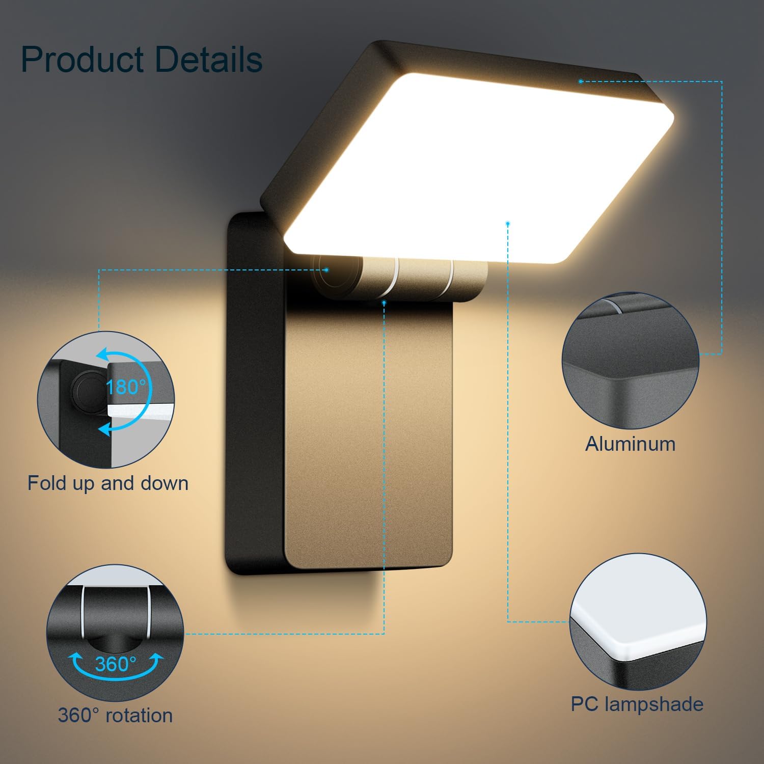 Kingwen 4 Pack 40W Wandleuchte Innen/Aussen 3000K Warmweiß Außenwandleuchte mit 360°Schwenkbar Panel LED Wandlampen Modern Außenlampe 3000LM LED Strahler Wasserdicht IP65 Wandleuchten Schwarz