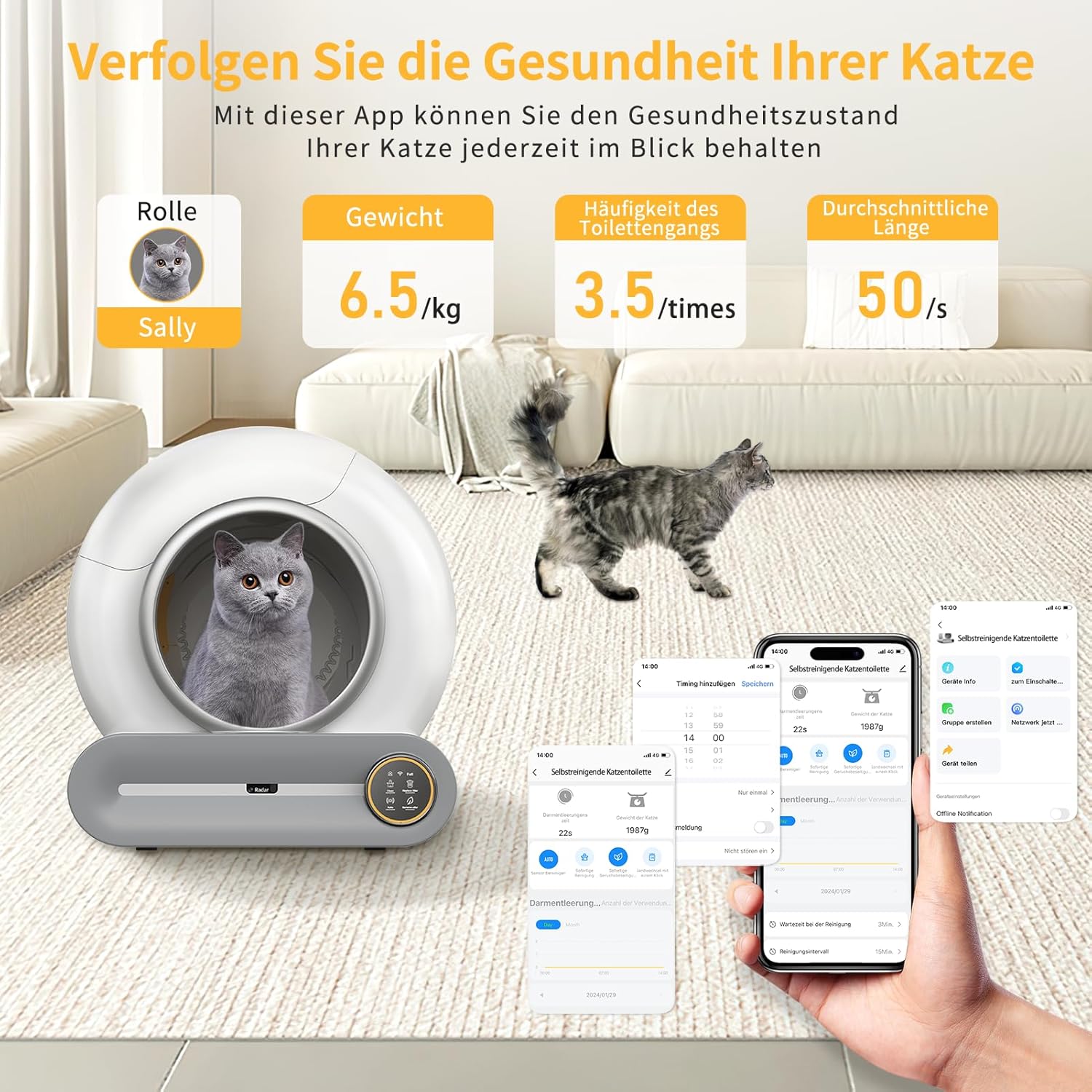 Lettiera per gatti autopulente XXL 68L, toilette per gatti automatica con sacchetti per rifiuti, ingresso basso con controllo APP, lettiera elettrica per 2 gatti, lettiera autopulente per gatti