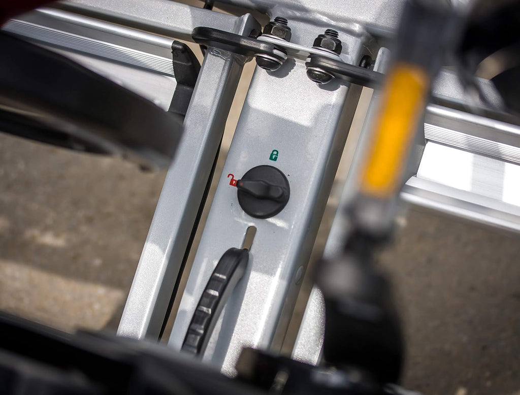 EUFAB 12010LAS Portabici POKER-F, adatto per E-Bike, completamente preassemblato, protezione antifurto, per 2 biciclette, per gancio di traino, Nero, 142 x 70 x 58 cm