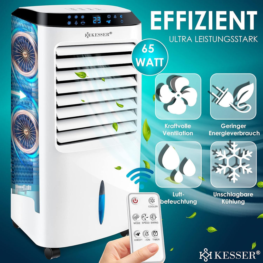 KESSER Climatizzatore Portatile 4in1 | Telecomando | Unità di Climatizzazione | Ventilatore per Climatizzatore | Timer | 3 Livelli | Ionizzatore Umidificatore | Raffreddatore d'Aria |