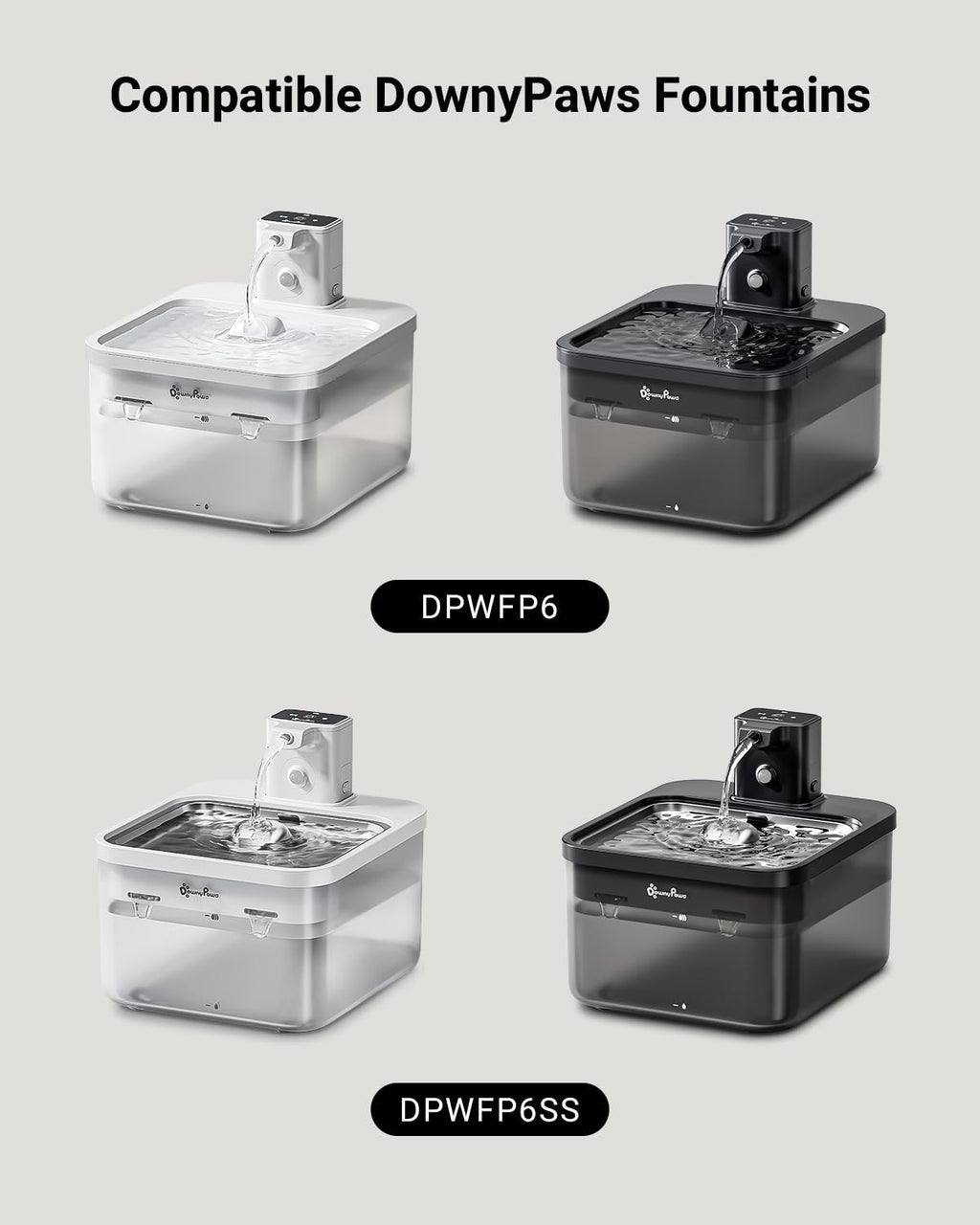DownyPaws 2.5L Trinkbrunnen für Katze Kabellos, Katzenbrunnen Kabellos mit Bewegungsmelder, Batteriebetrieben Katzentrinkbrunnen, 4000mAh, Leise Wasserpumpe, Tablett aus Edelstahl für Katze, Schwarz