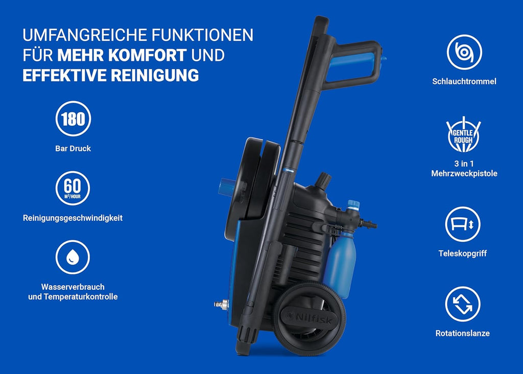 Nilfisk Excellent 170 Bar Hochdruckreiniger - Leistungsstarker Druckreiniger für Außenbereiche und Autos (2300 W)