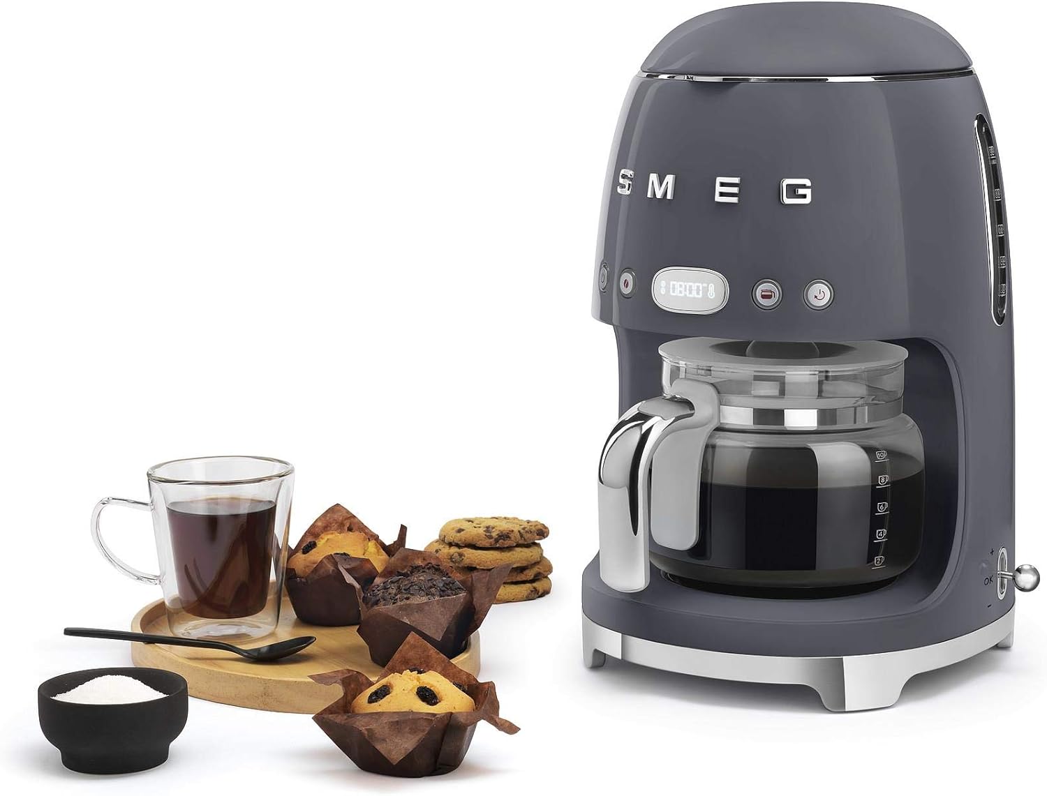 Smeg, DCF02BLMEU, Macchina da caffè con filtro, Funzione aroma e avvio automatico, Caraffa in vetro fino a 12 tazze, 2 livelli di intensità, Funzione di mantenimento del calore, 1050W, Nero opaco