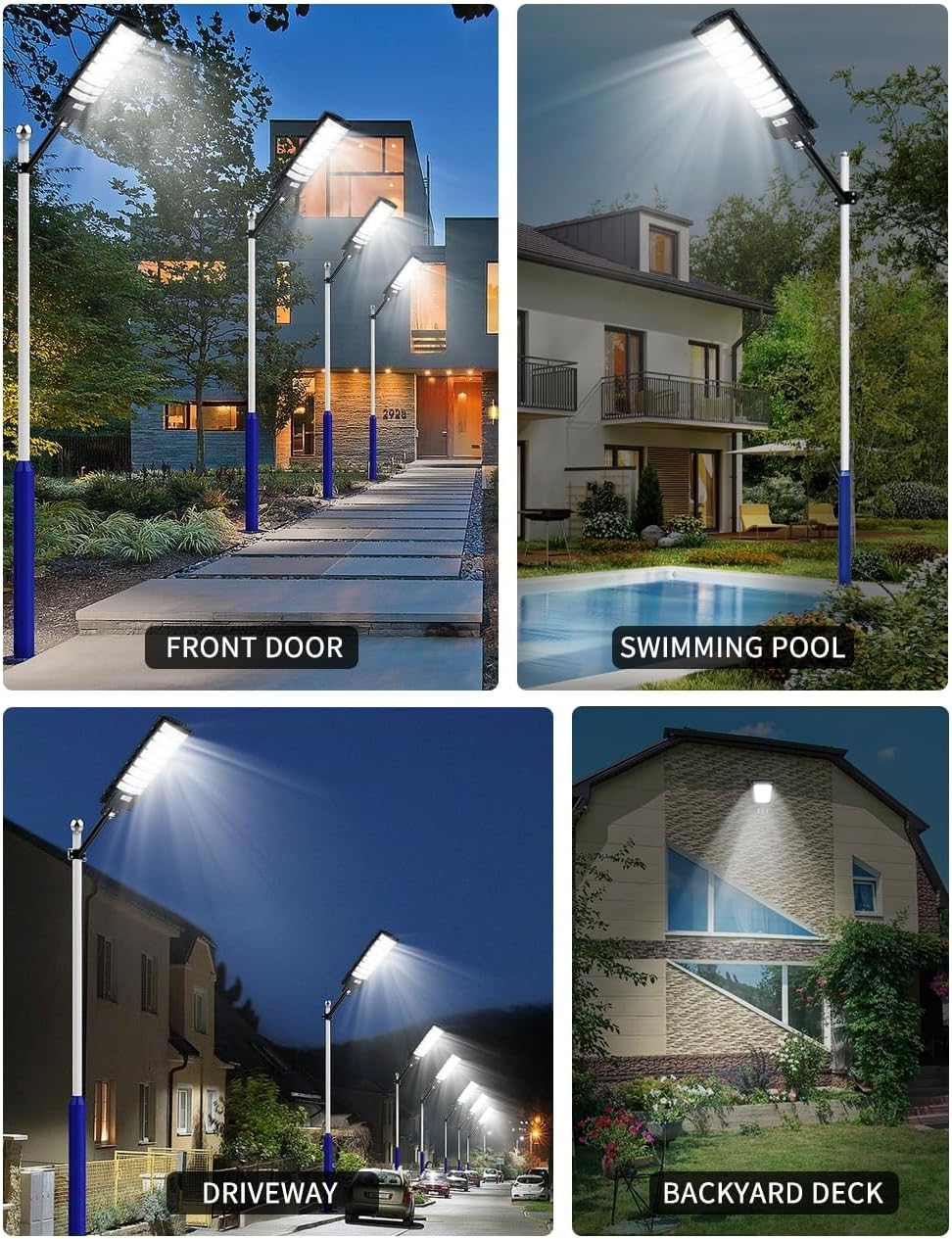 Sararoom 600W Straßenlaterne Solar Wegeleuchte, 594LEDs Solarlampe mit Bewegungsmelder, 6500K Wandleuchten mit Fernbedienung - IP65 Straßenlampe Außen Sicherheitsleuchte für Garten Garage Hof,4Pack