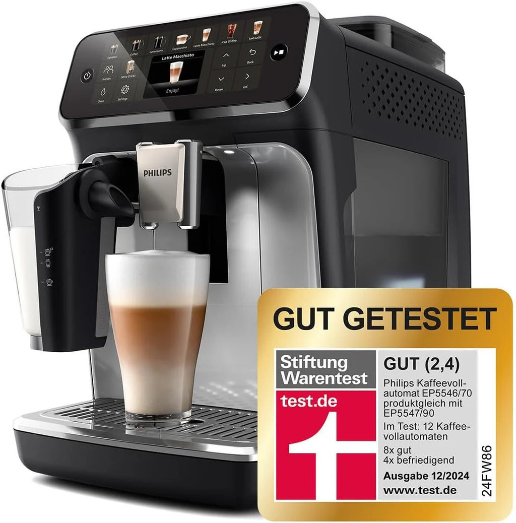 Philips Serie 5500 Macchina da Caffè Automatica – Sistema Lattiera LatteGo, 20 Bevande Calde e Fredde, 40% più Silenziosa con SilentBrew, QuickStart, Grigio (EP5544/50)