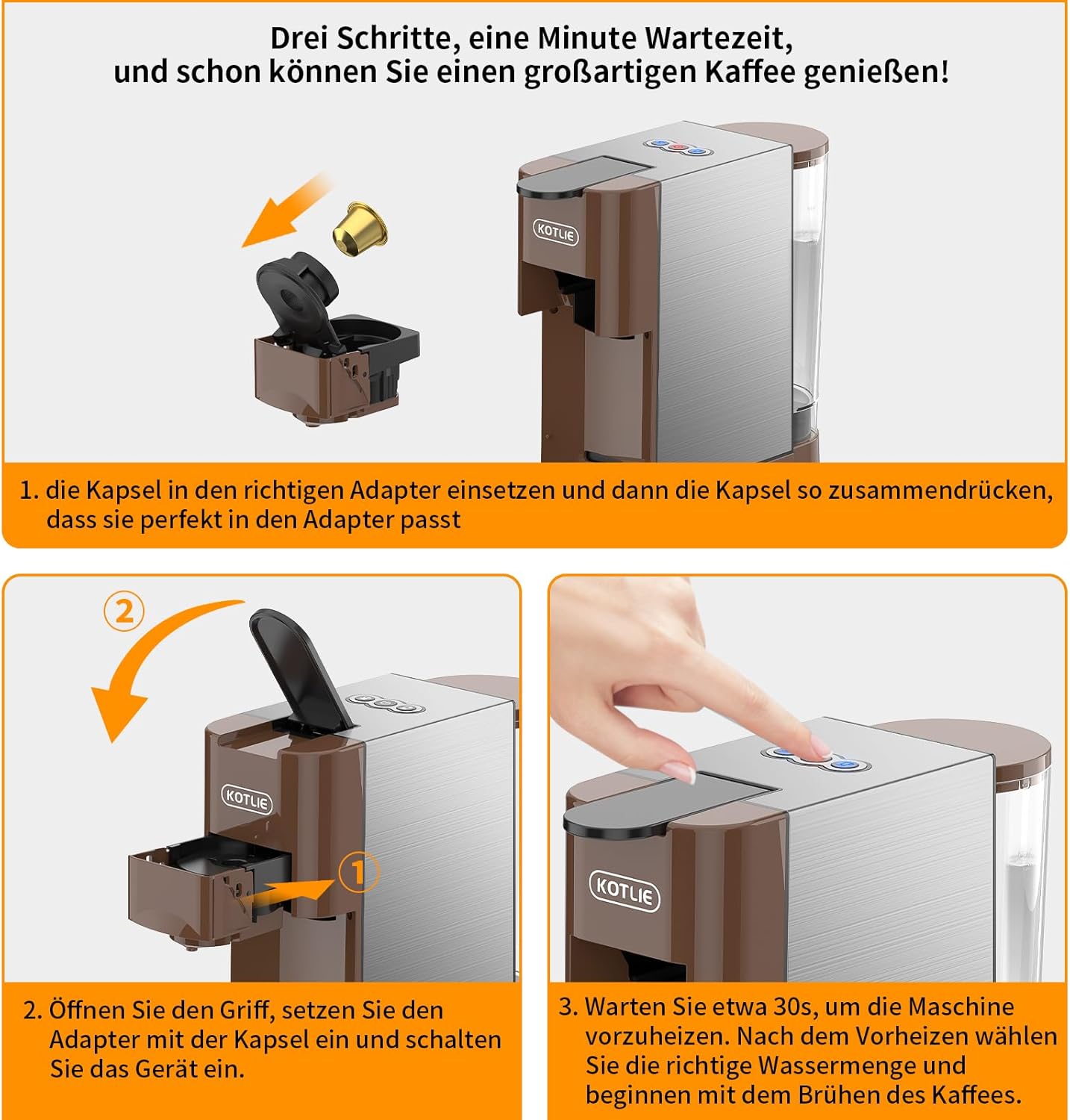 KOTLIE AC-513HF 5 in 1 Kaffeemaschine für NES/DG/a modo mio/Gemahlener Kaffee/ESE(44mm), Höhe für große Tassen (Schwarz)