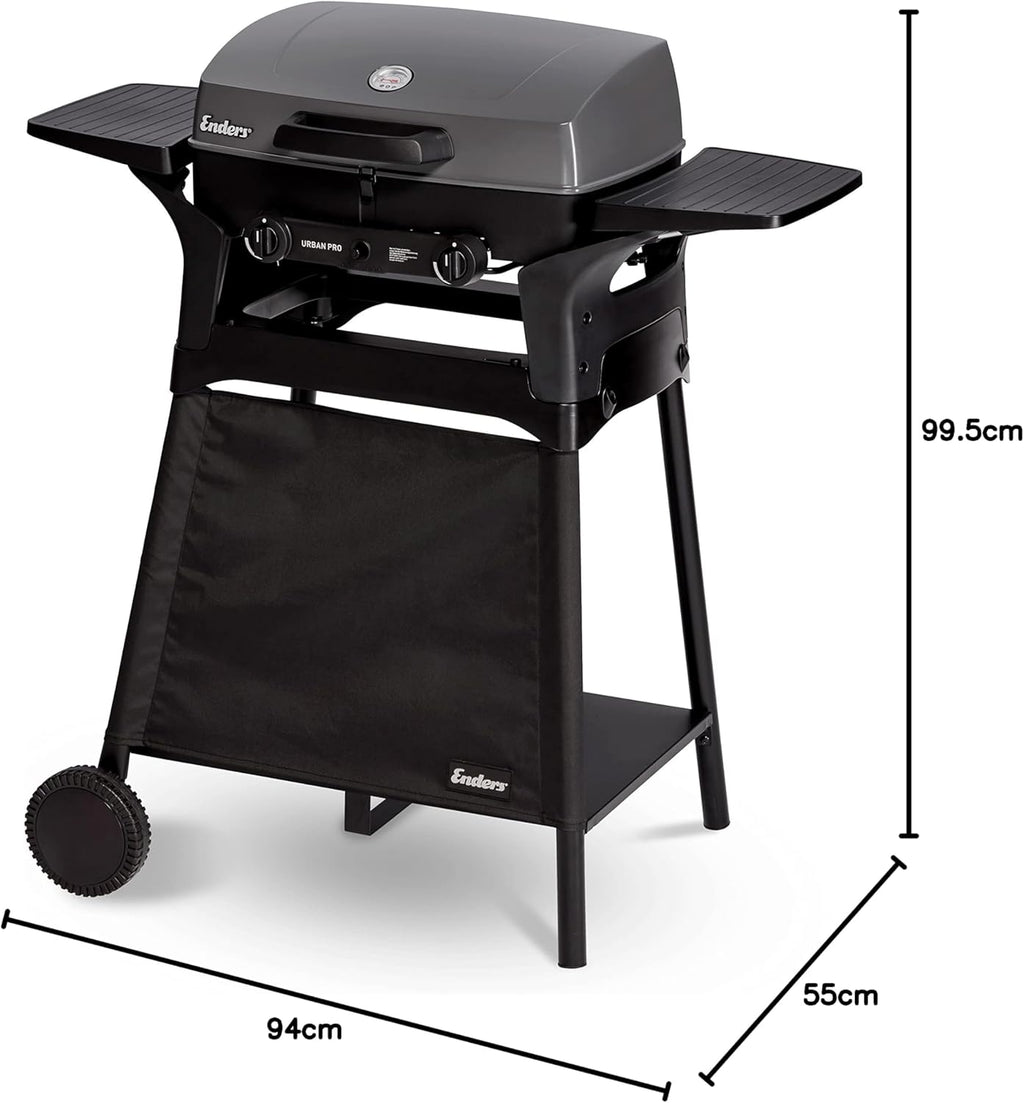 Enders Gasgrill Urban II Pro, barbecue da tavolo, funzione grill, cottura e forno, 2 bruciatori in acciaio inox, con termometro per grill, barbecue da balcone e campeggio, corpo in alluminio pressofuso, griglia in ghisa, #2062