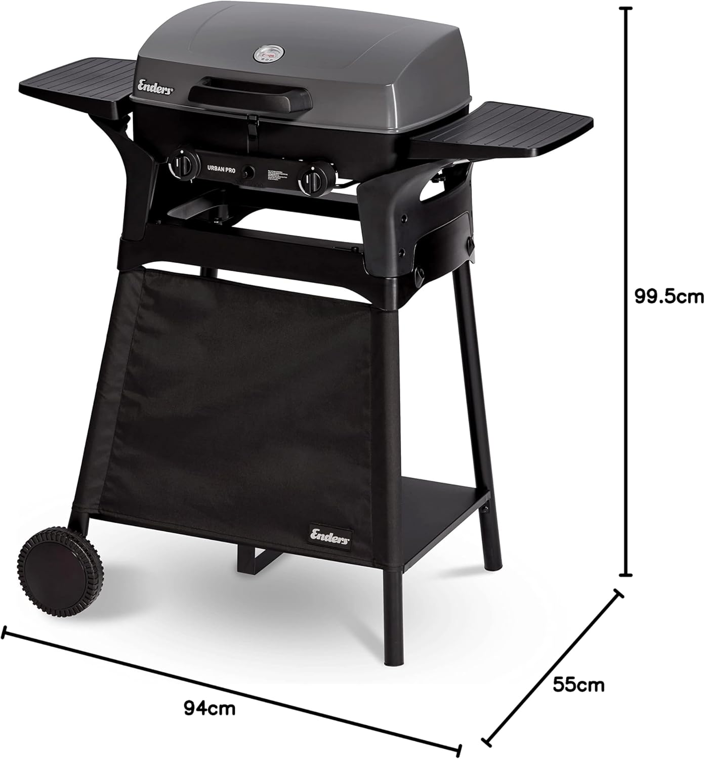 Enders Gasgrill Urban II Pro, barbecue da tavolo, funzione grill, cottura e forno, 2 bruciatori in acciaio inox, con termometro per grill, barbecue da balcone e campeggio, corpo in alluminio pressofuso, griglia in ghisa, #2062