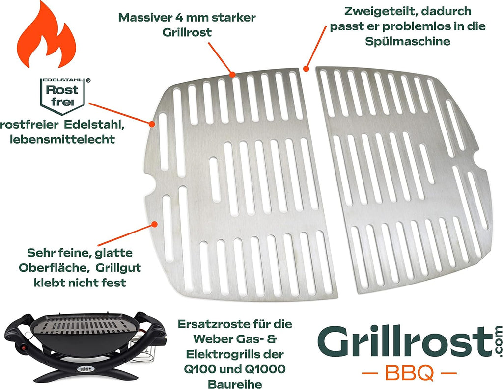 Griglie in acciaio inox per Weber Q300/3000 | lavabili in lavastoviglie - set da 2 pezzi
