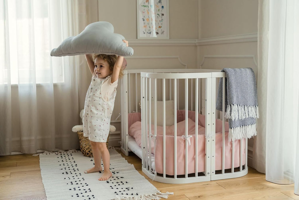 Waldin Lettino per bambini in legno 7in1 con materasso, Letto "Cresci con me", Ventilato, Base regolabile in 5 altezze, Set All-Inclusive, Legno Bianco