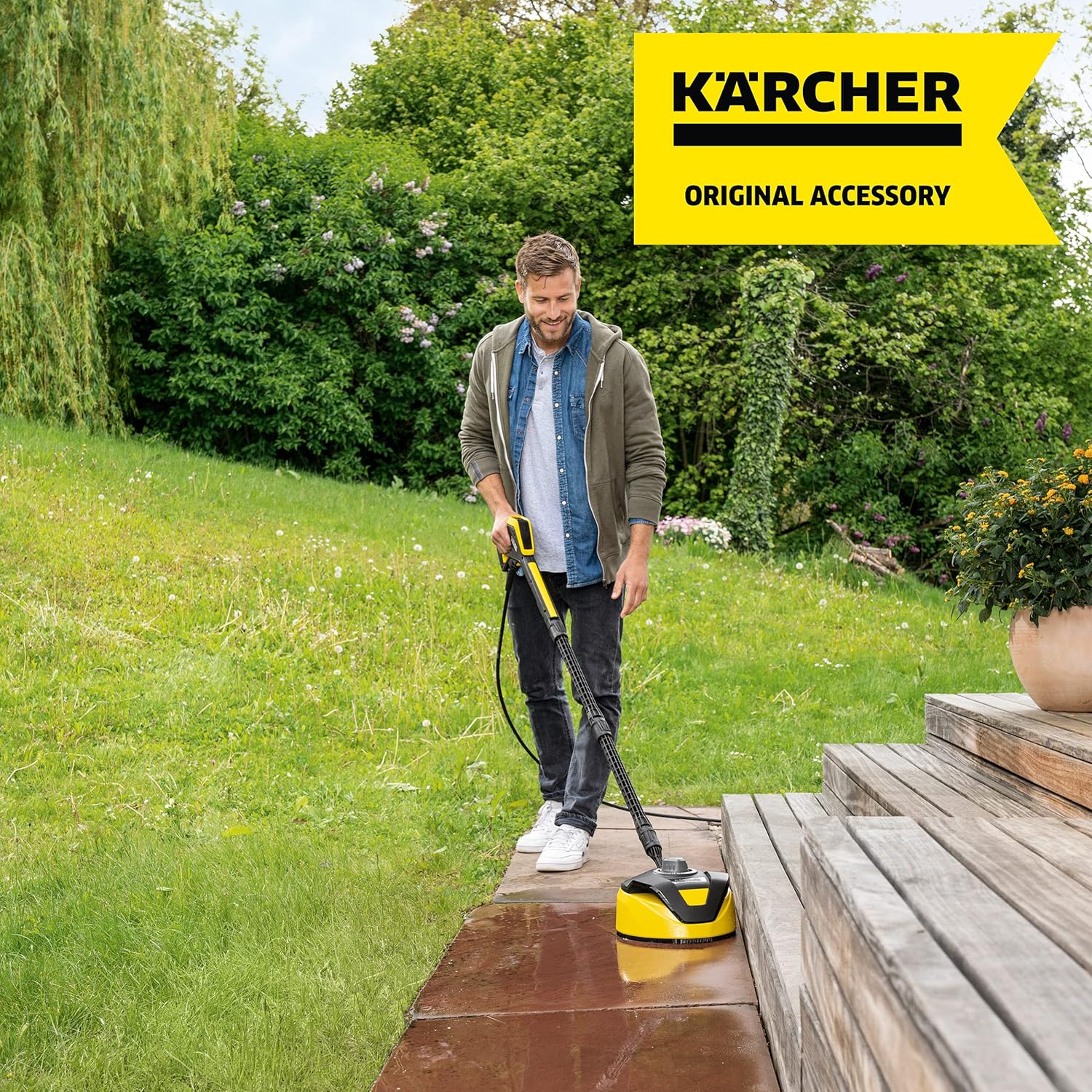 Krcher Flchenreiniger T-Racer T 5 (Spritzwasserschutz, für groe Flchen, zwei Flachstrahldüsen, Handgriff für senkrechtes arbeiten), schwarz-gelb