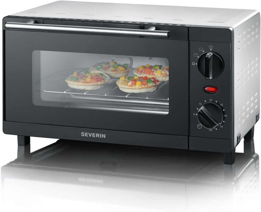 SEVERIN TO 2052 Forno tostapane (800 W, incl. griglia e teglia da forno, 9 L) argento/nero e 2287-000 Tostapane automatico, incl. supporto per panini, 2 fessure, 700 W, AT 2287, nero
