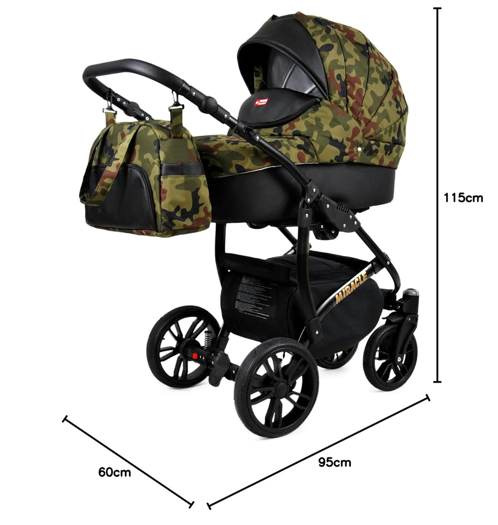 BabyLux® Bambimo Set Passeggino 3 in 1 - Optimal - incl. Navicella, Seduta Passeggino, Seggiolino Auto Ovetto - Seggiolino Auto - Set Passeggino - Passeggino Combinato con Borsa Fasciatoio, Parapioggia ecc.