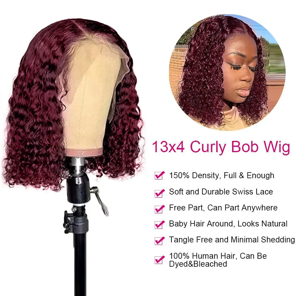 Parrucche bob ad onda profonda in 99J bordeaux per donne di colore