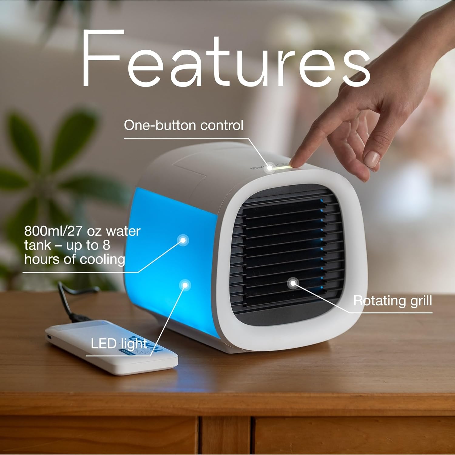 Evapolar evaCHILL Raffrescatore evaporativo & umidificatore – Silenzioso e portatile – Rinfrescatore per casa, ufficio, campeggio, viaggi – Connessione USB e luce notturna LED integrata – Grigio