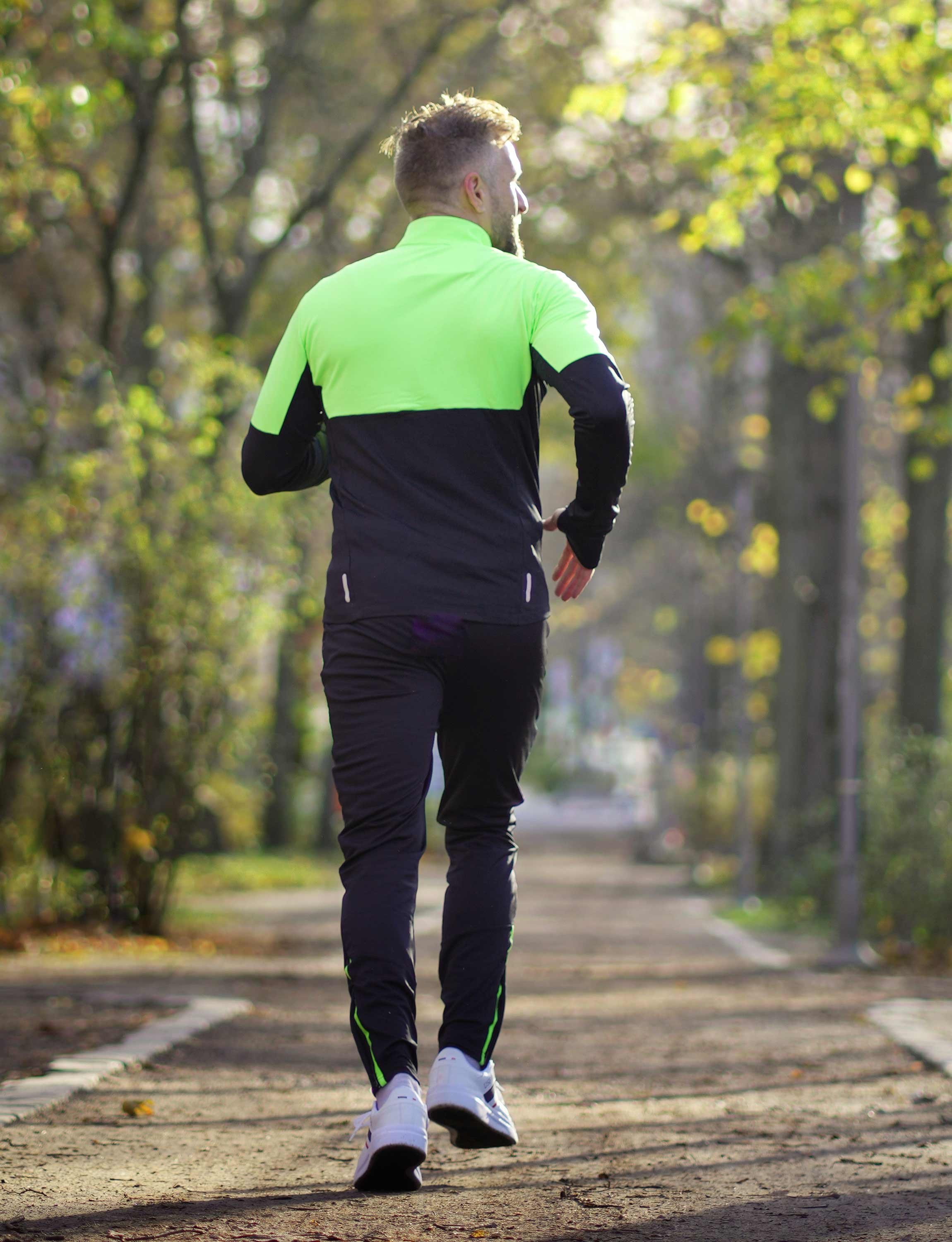 Herren Winter Fleece Laufshirt Langarm Thermo Running Sweatshirt Pro Line Schwarz-Neon Setprodukt