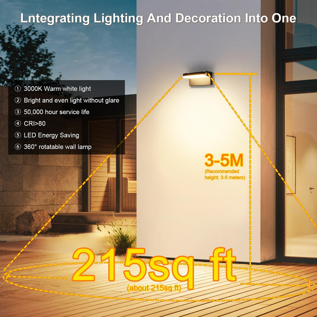 Kingwen 4 Pack 40W Wandleuchte Innen/Aussen 3000K Warmweiß Außenwandleuchte mit 360°Schwenkbar Panel LED Wandlampen Modern Außenlampe 3000LM LED Strahler Wasserdicht IP65 Wandleuchten Schwarz